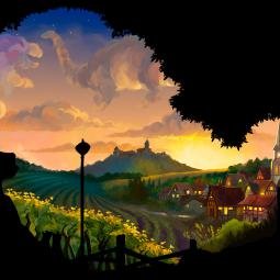 Concept art to be used as inspiration for decoration in a dark ride (black mask represents real decor objects). Germany 