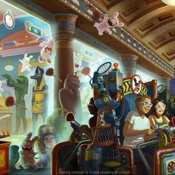 Impression of a shooting interactive dark ride. Raving Rabbids. JoraVision.