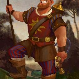 Character design in old painting style for the queue line of a dark ride. Poland. JoraVision. 