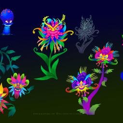 Quick concept art of evil psychedelic flowers and mushrooms (in black light colours) for a dark ride. Poland. JoraVision