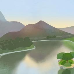 Minor Chocolate Videogame design. Panoramic background for showing the playing status with a superimposed map. Digital