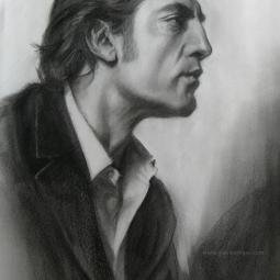 Profile. J. Bardem. Charcoal on paper from photo ref.