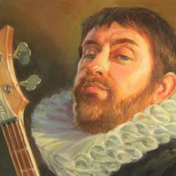 Van Rickenbacker, detail. Modern portrait in old style. Oil on canvas.