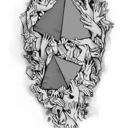 Art for REPSOL TV ad. Pyramids. Pencil, ink and digital for body transfer