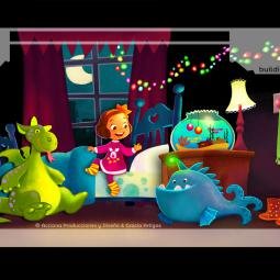 Production illustration of Estrella's room. Prepared to be animated as it appears as a pop-up book