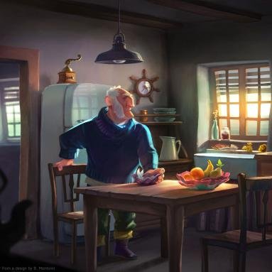Artwork for film. Interior. Colour key and production design. Character design by B. Montoro