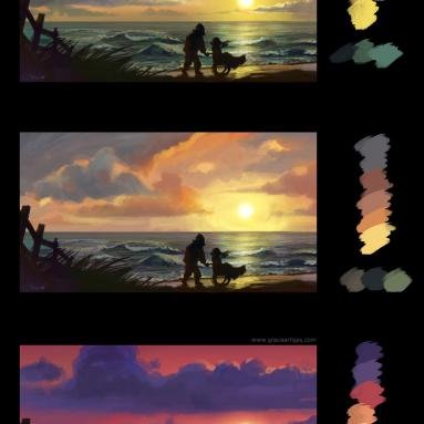 Artwork for film. Studies of colour for sunset at the beach.  